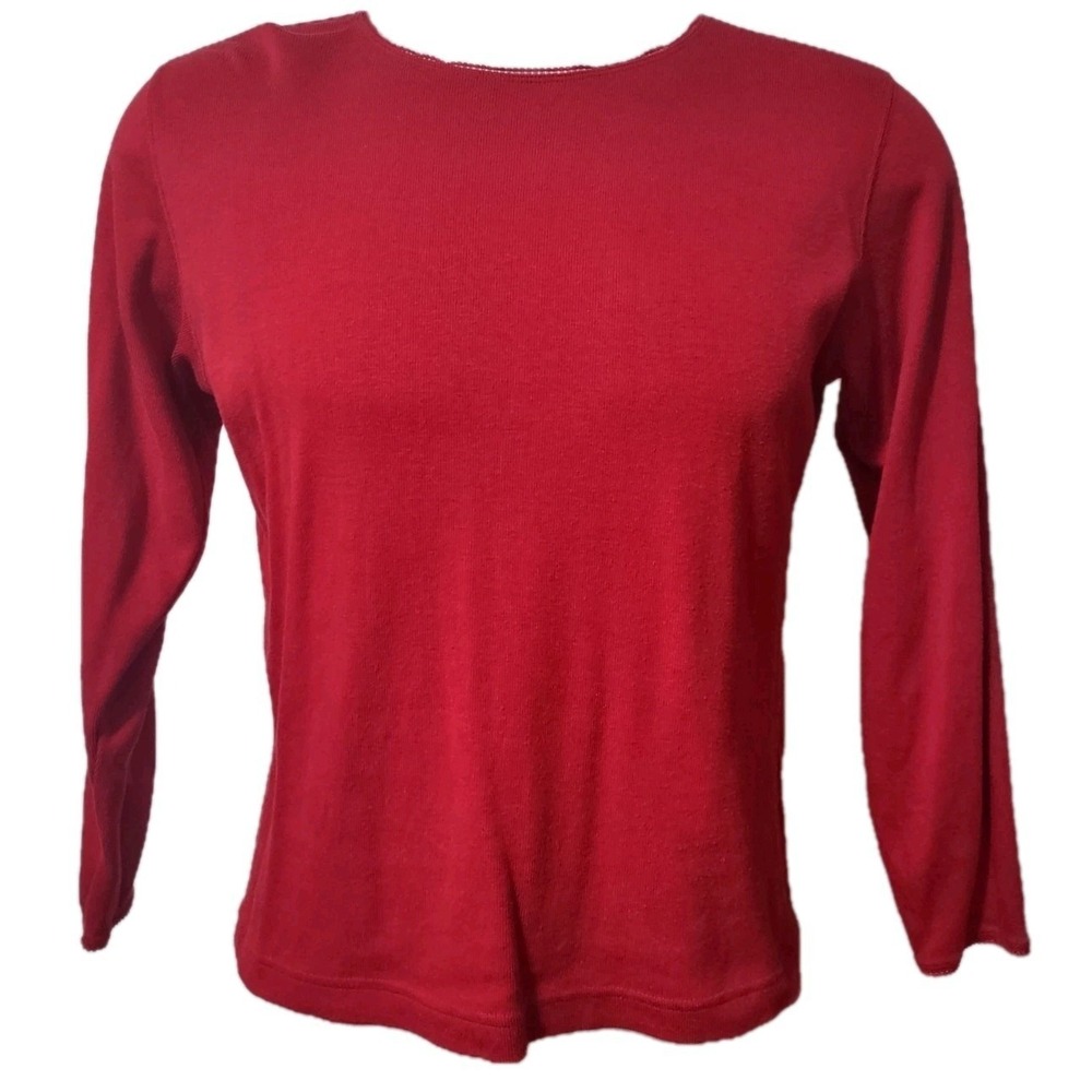 Lizsport Shirt Women's Size Petite Large Red Long Sleeve Knit Top Casual Core